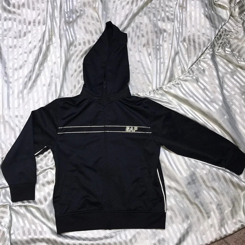 GapKids Black Zip Up Running Jacket Removable Hood